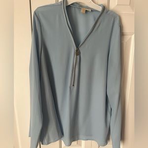 Michael Kors light blue blouse with a front zipper